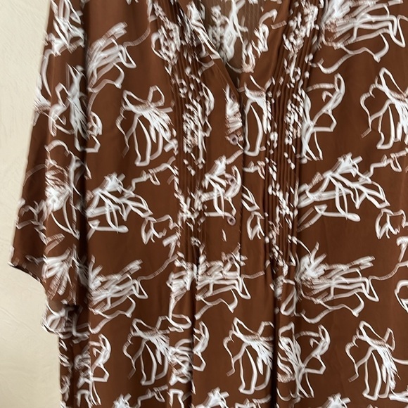 Prescott New York Pleaded V-neck Dress Flowing Fabric Wide 3/4 Sleeves Size 1X - Picture 5 of 16